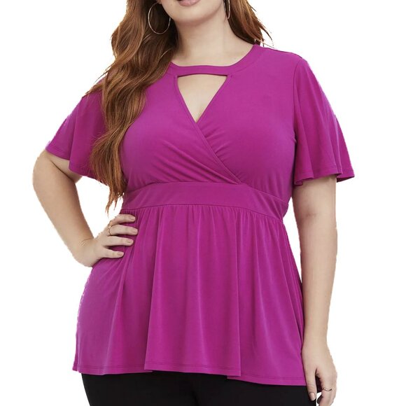 torrid Tops - torrid Studio Knit Choker Neck Surplice Babydoll Top in Festival Fuschia Size 1X